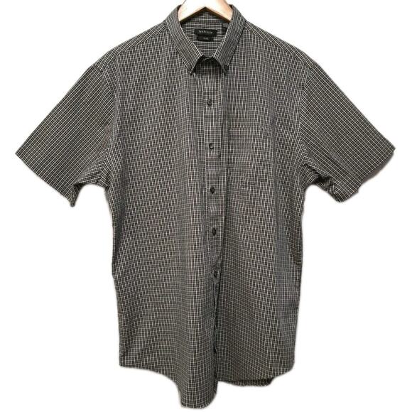 Van Heusen Flex Stretch Button Down Shirt Mens L Brown Plaid Short Sleeve Casual - Picture 1 of 16